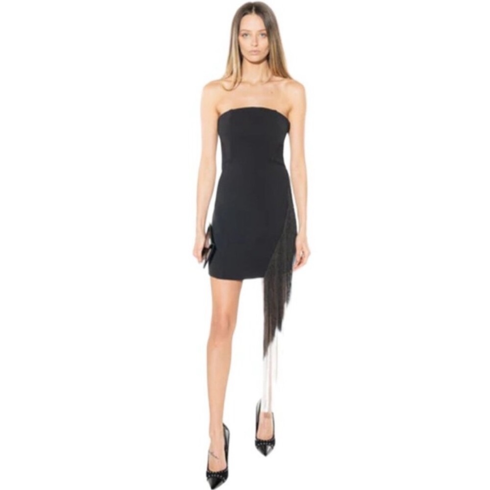 Torn by Ronny Kobo Black Strapless Fringe Dress